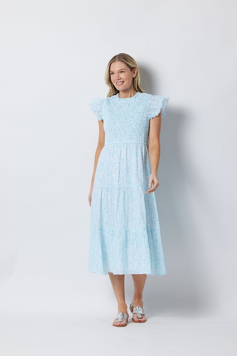 NWT: Sails to Sable Smocked Bodice Flutter Midi