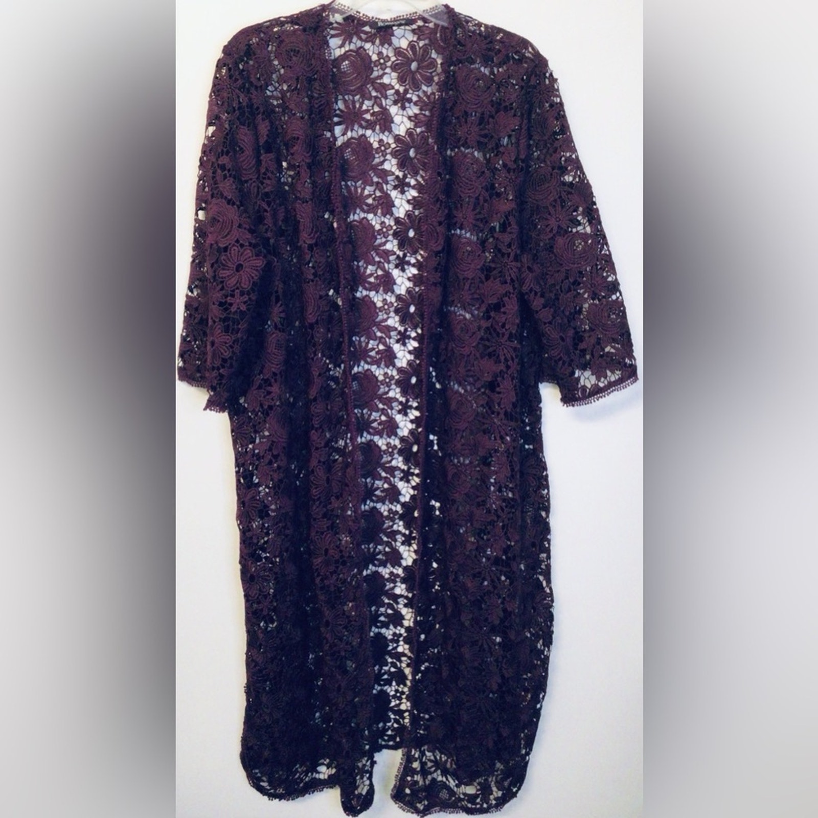 Roaman’s Plum floral laser cut duster size 3X