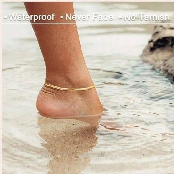 14K Gold Plated Snake Herringbone Chain Ankle Bracelet Anklet Waterproof