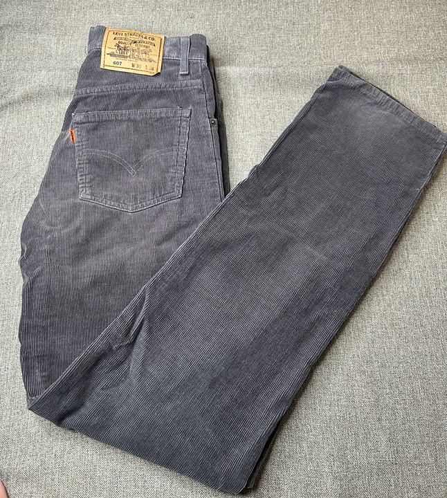 Levi's 607 Orange Tab Denim Corduroy Jeans Men's W30 L34 Gray Japan VTG 80s