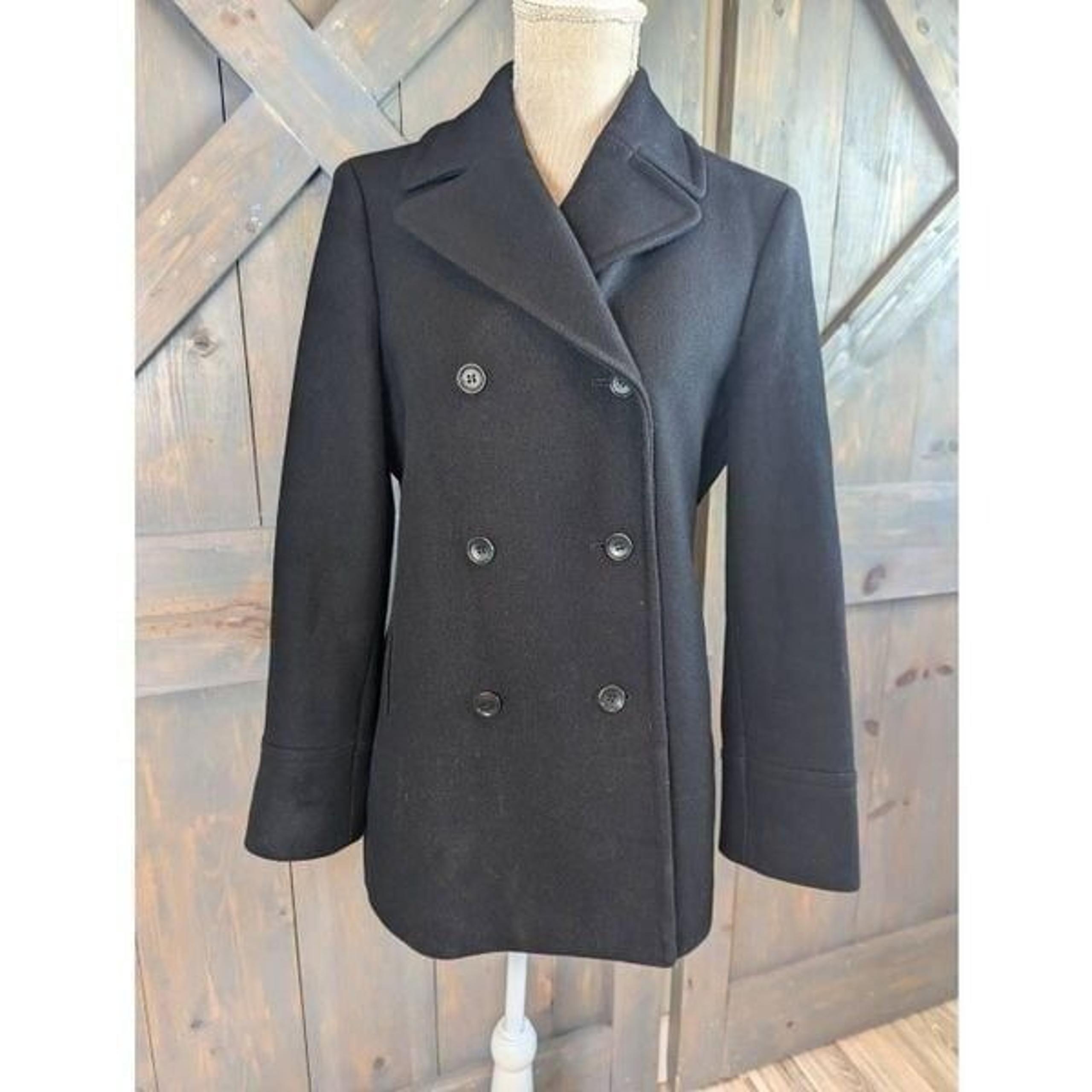 Brooks Brothers Peacoat Women's XS Black Wool Blend Double Breasted Long Sleeve