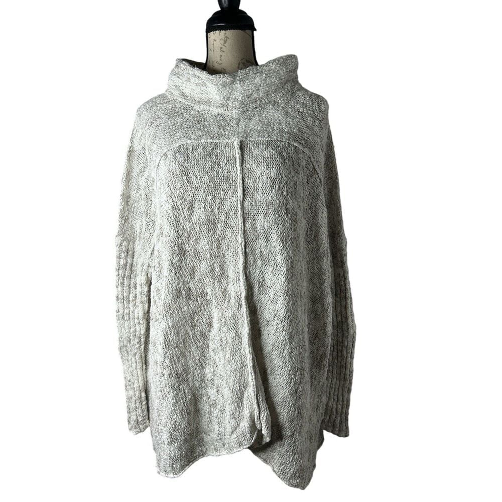 Free People Womens Slouchy Oversized Ribbed Tunic Sweater Mock Neck Cotton Sz S