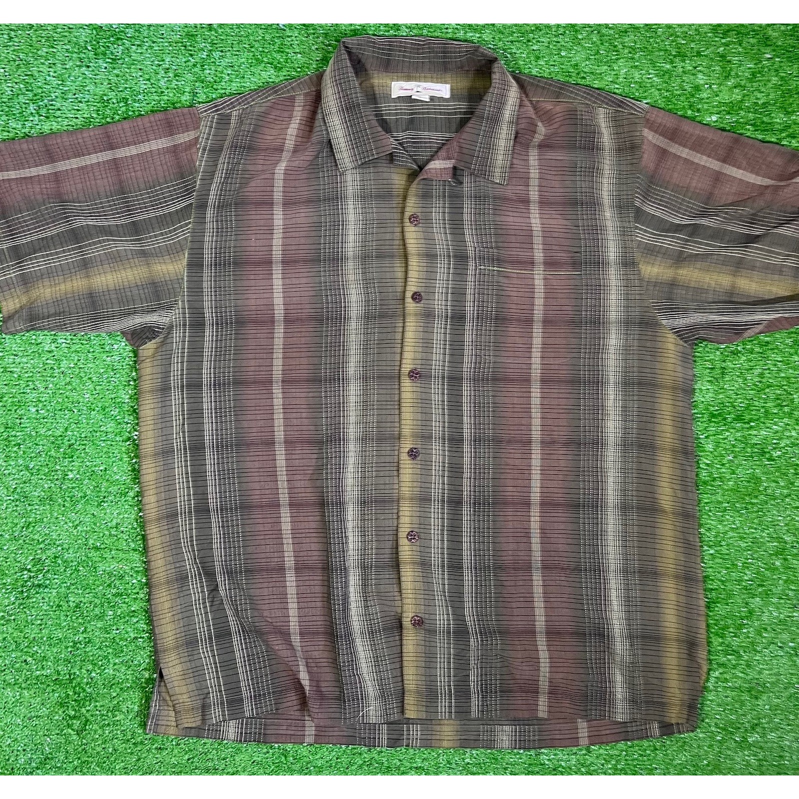 Vintage Tommy Bahama Silk Shirt XL TB 100% Silk Hawaiian Button Down Plaid