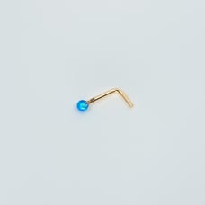 Solid 14kt gold nose piercing with ocean blue opal 20 gauge New