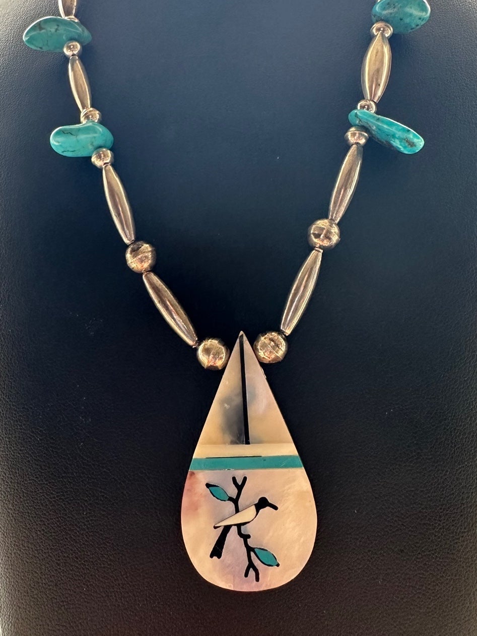 Mother of pearl inlay turquoise bead necklace