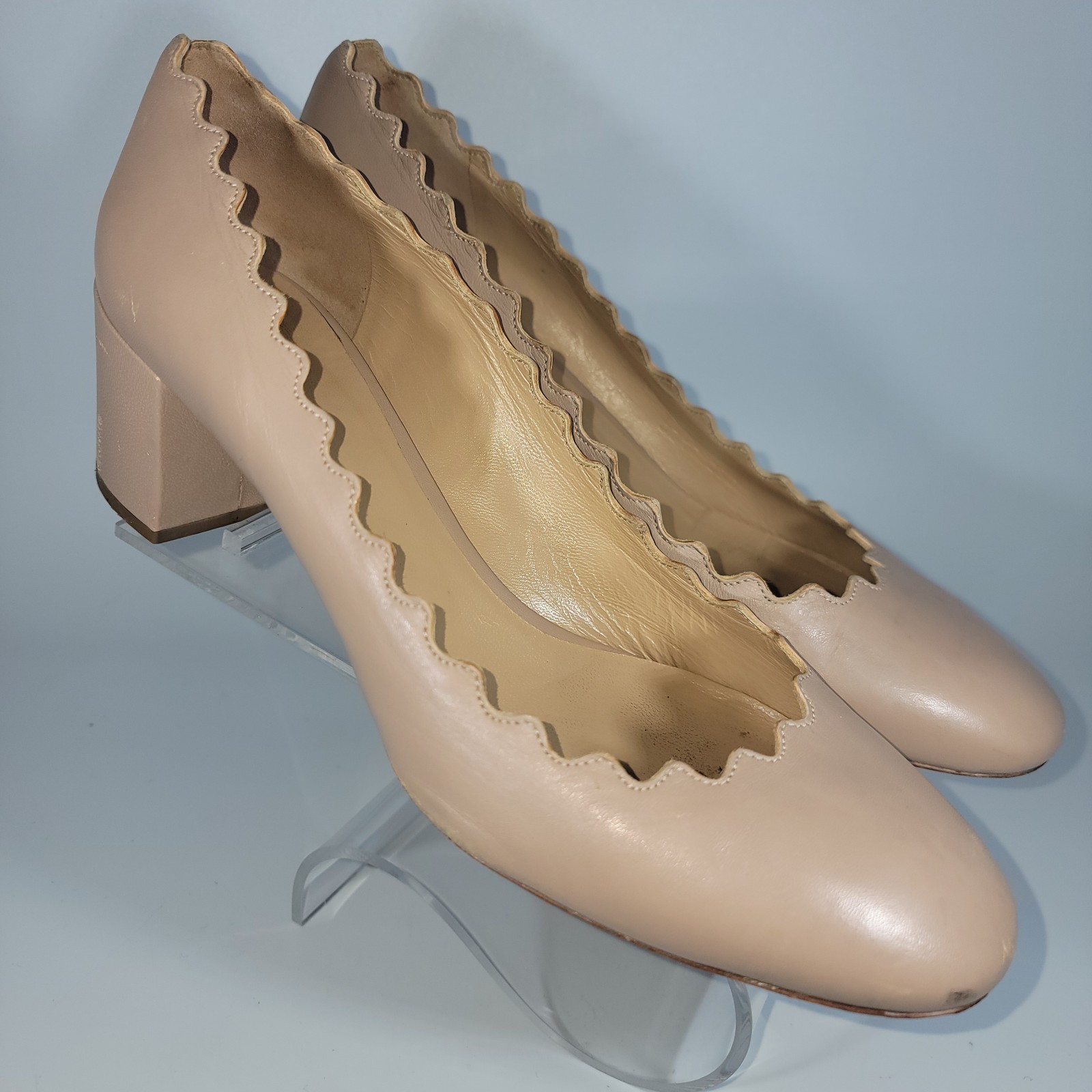 Chloe Lauren Leather Scalloped Pumps Nude Shoes EU 38/US 7.5 Authentic *Flaw