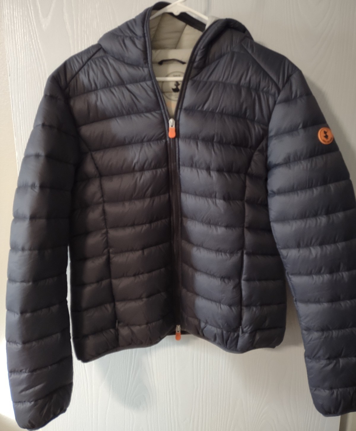 Save The Duck Navy Blue Synthetic Down Ultra Light Hooded Jacket Size 4/XL READ