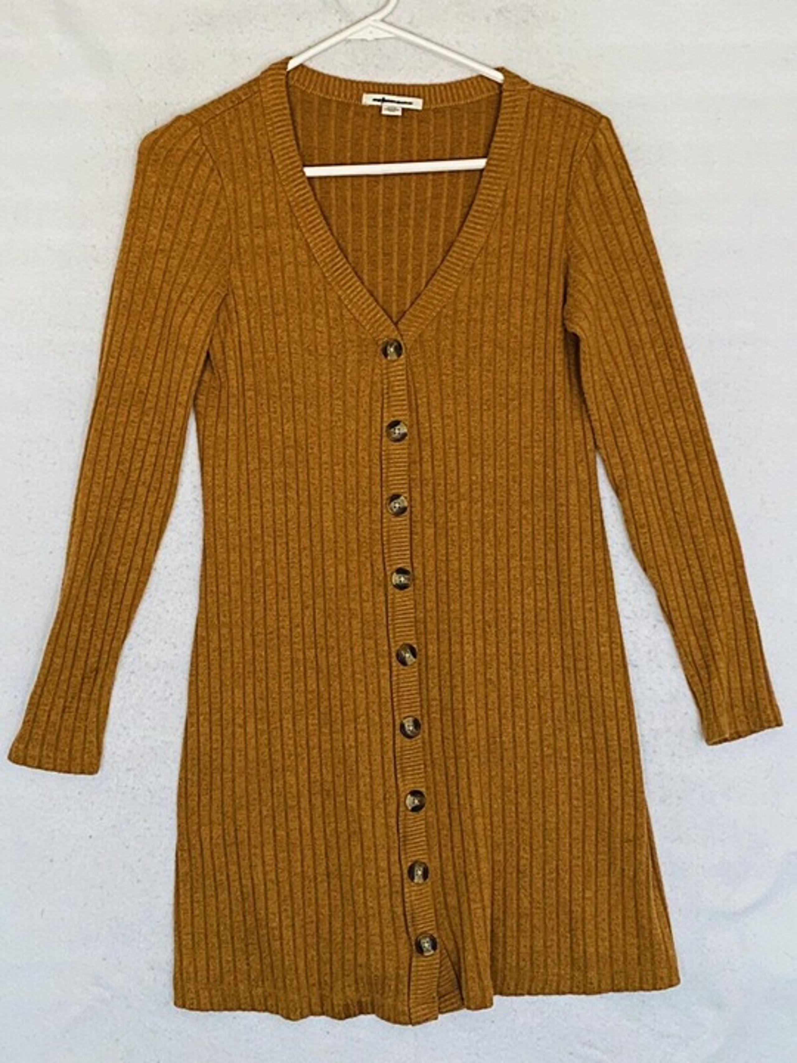 American Eagle Women's Dress Size Small Ribbed Long Sleeve Midi MARIGOLD