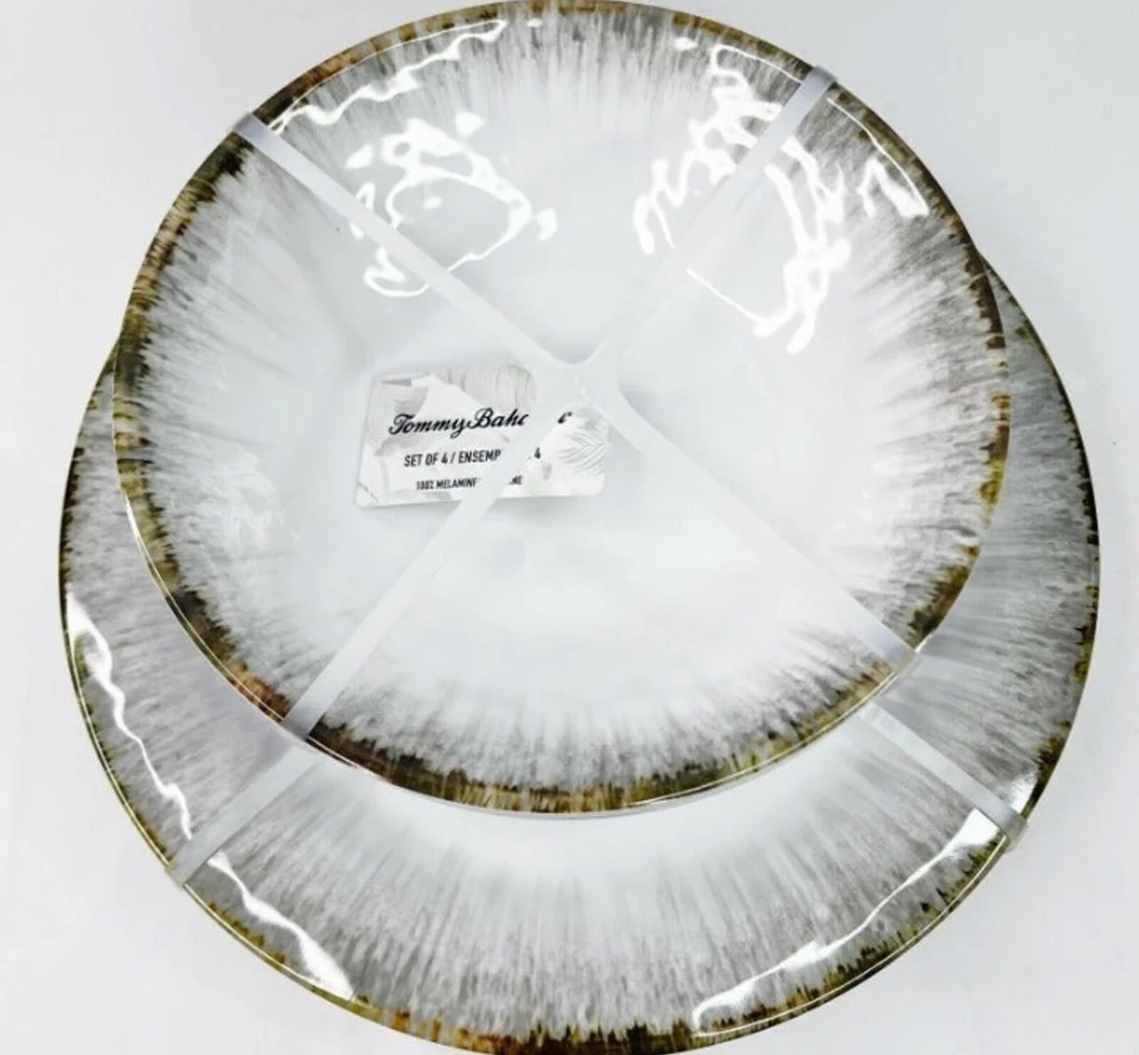 Tommy Bahama 4 Watercolor dinner Plates & 4 Bowls new coastal