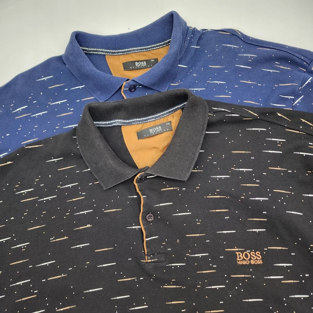 2 X Hugo Boss Selection Men's Polo Shirt 7XL 100% Cotton Black Navy Gold READ