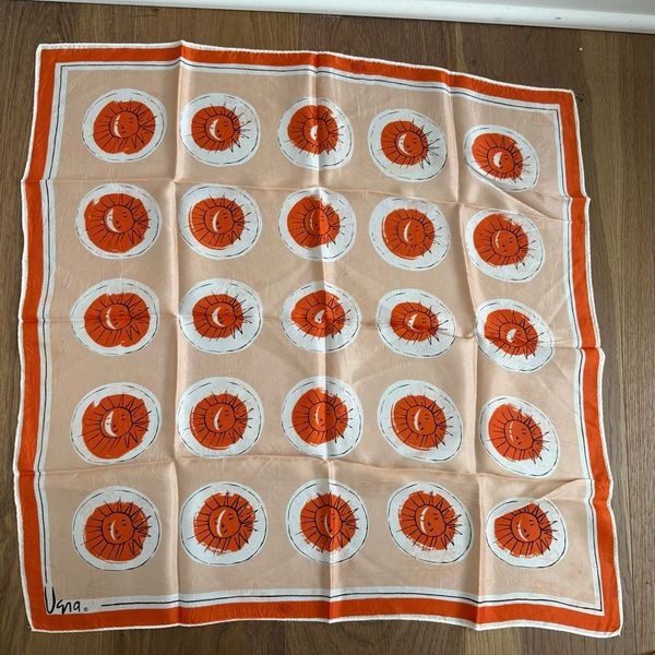 Vintage Vera Neumann Celestial Sun Moon 25”sq Scarf Orange