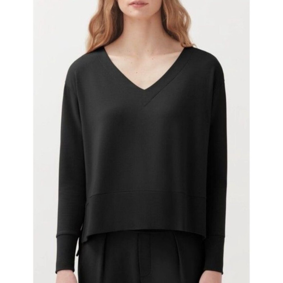 Cuyana French Terry V Neck Sweatshirt M Black Organic Pima Cotton Quiet Luxury