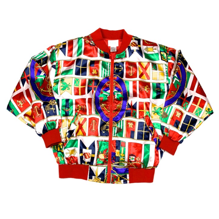 Vtg 90s Retro Baroque Flag Bomber Jacket