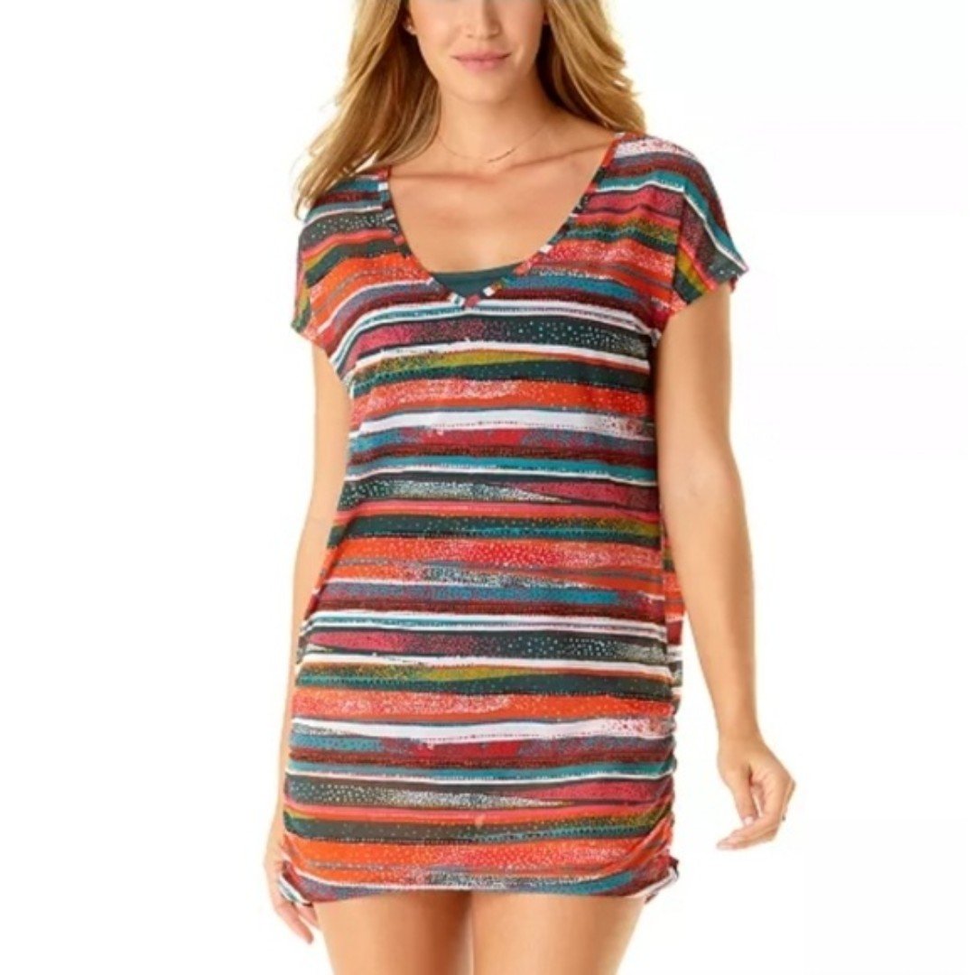 Anne Cole Cover-Up Womens XS/S Sand Stripe Printed Tunic Swim Coverup