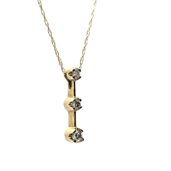 3 Diamond Past Present Future Journey Pendant. 10k Yellow gold Rope necklace