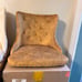 VINGLI Blue/white/rustic Armless Home Office Desk Chair with Gold Base/Wheels, C
