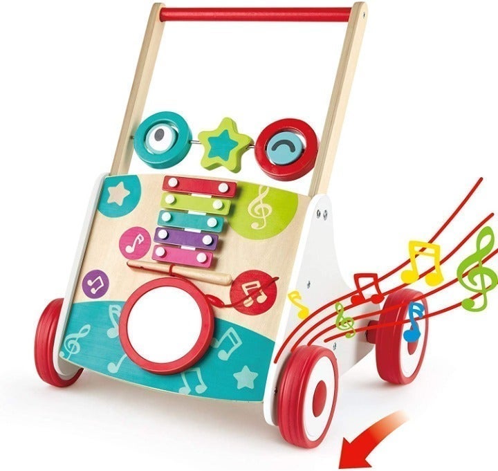Hape Wooden Push and Pull Music Learning Walker| Multiple Activities Center