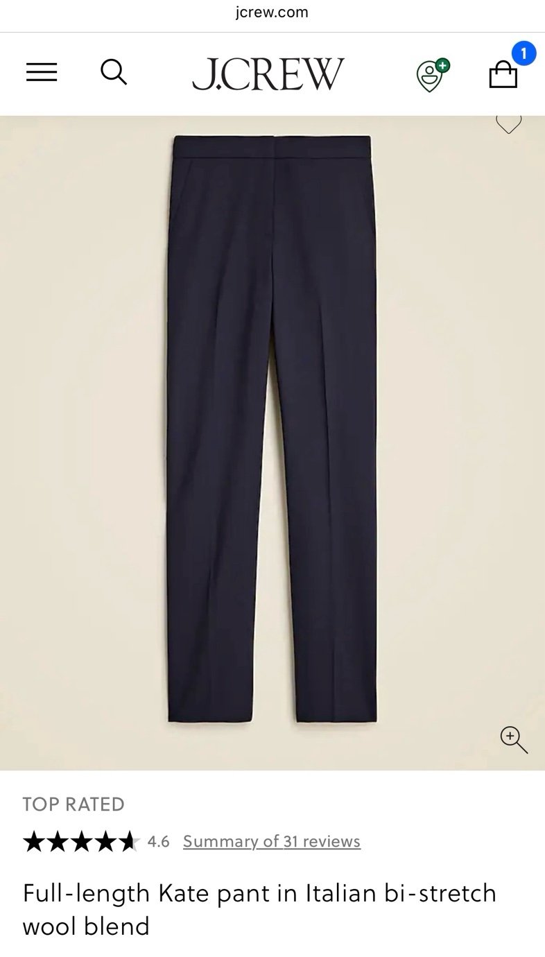 Petite full length Kate straight leg pant in Italian bi-stretch wool Navy Blue