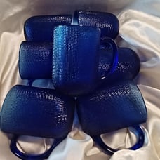 Vintage Arcoroc Set of 7 Pebbled Cobalt Blue Glass Coffee Mugs