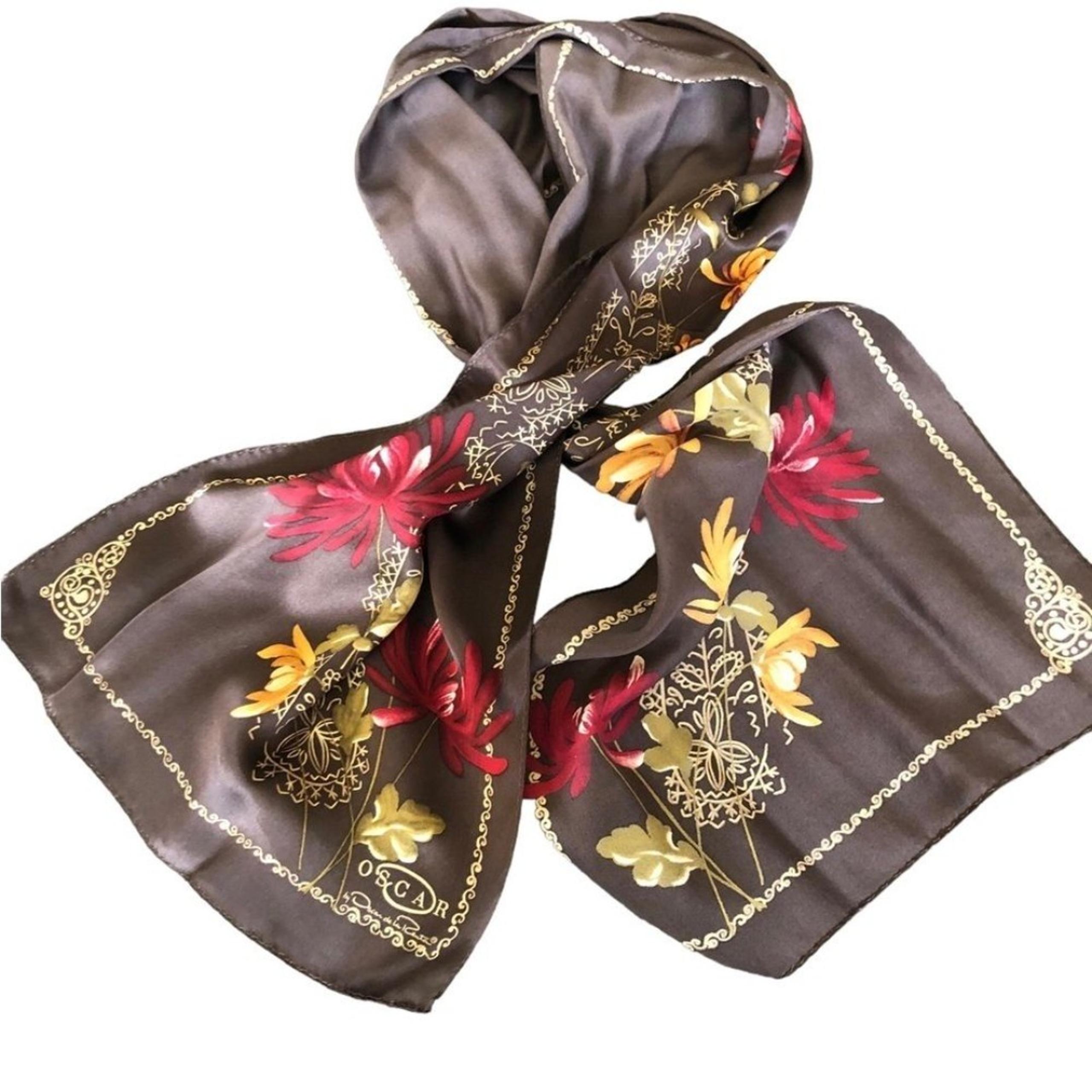 Oscar de la Renta Silk Oblong Floral Scarf Majestic Colors 51”LX11”W Classy