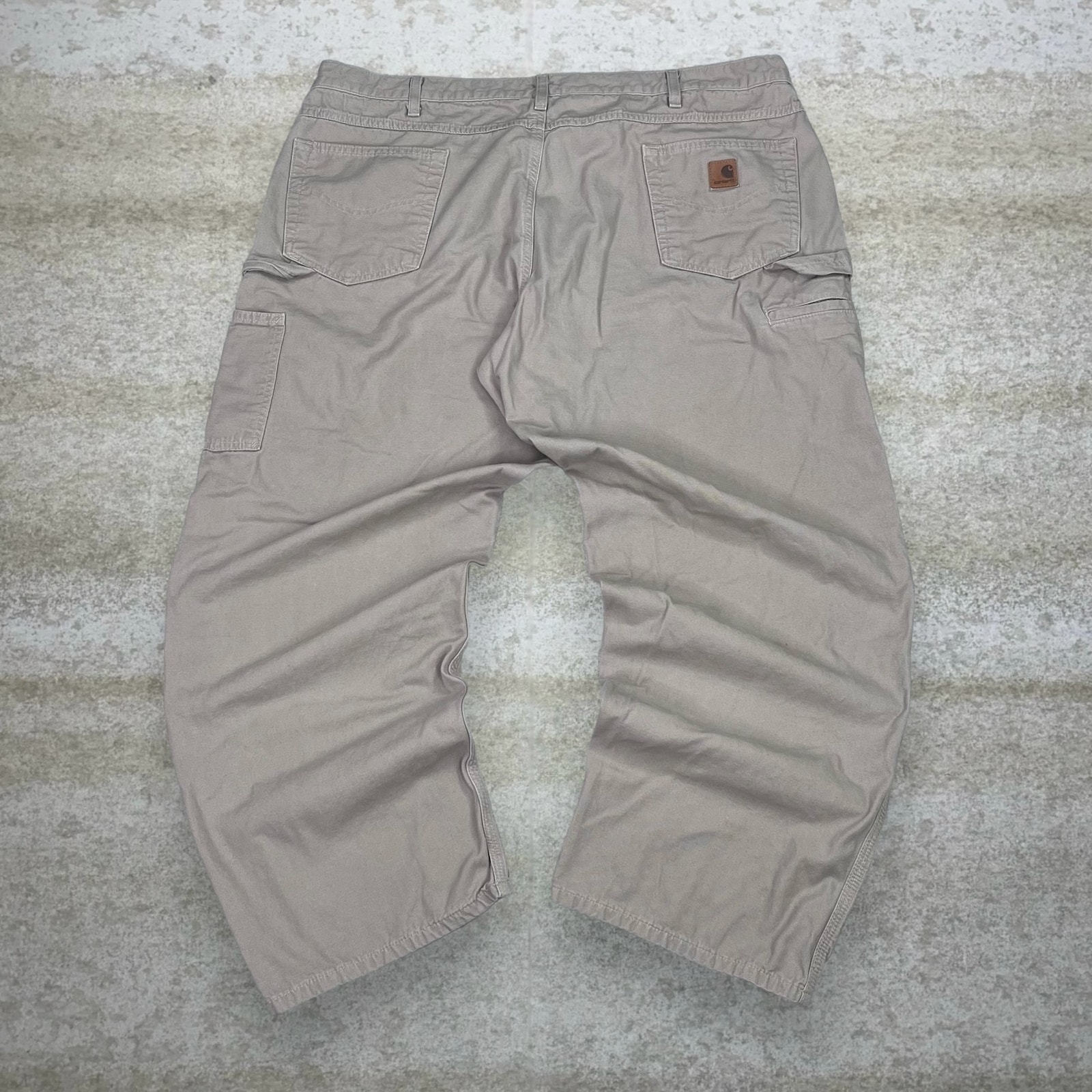 Vintage Carhartt Carpenter Pants Tan Canvas Baggy Wide Leg Fit Dungarees 90s