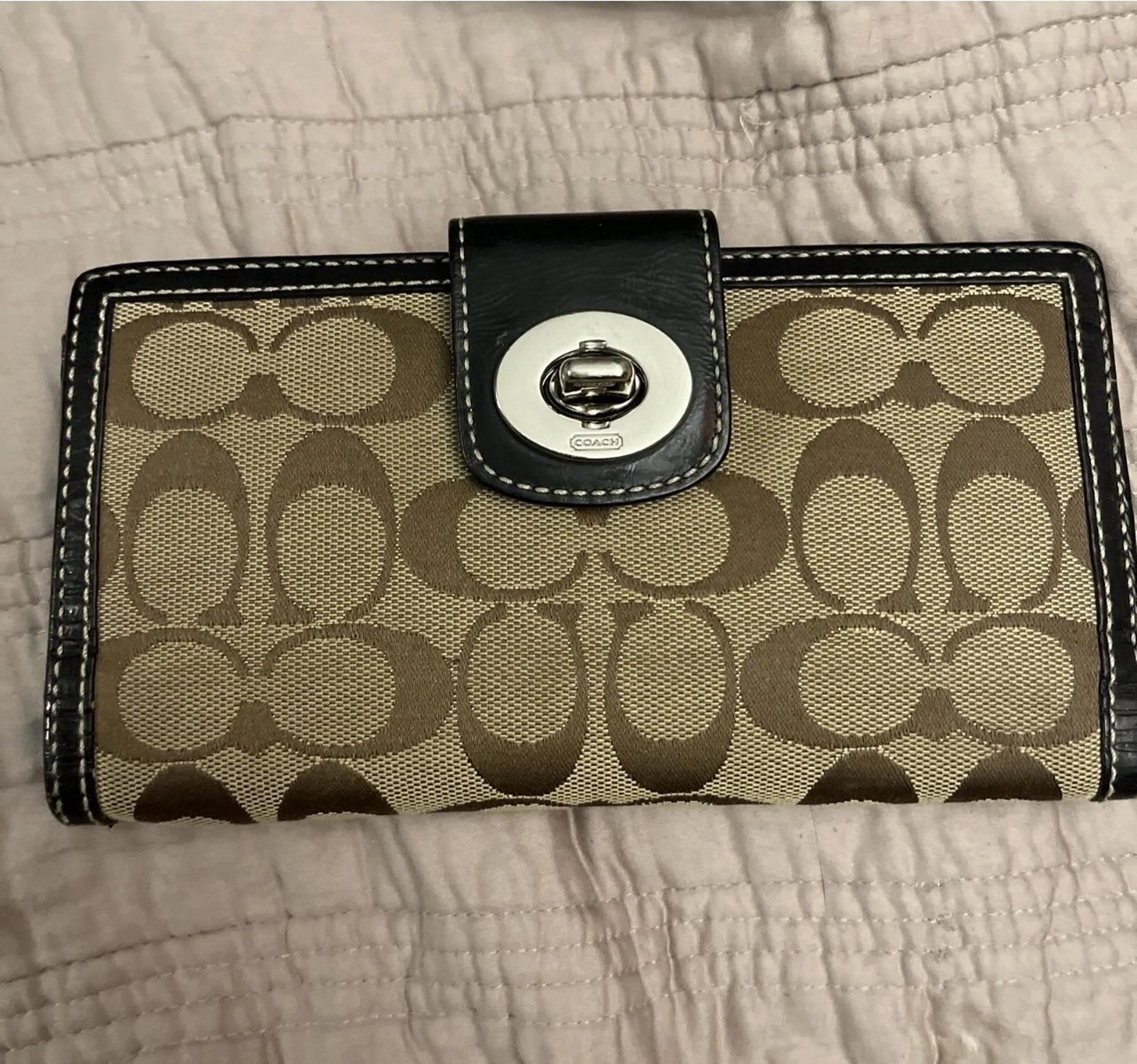 VINTAGE COACH Hampton Turn Lock Wallet Khaki/Black Jacquard In EUC  <5⭐️Seller>