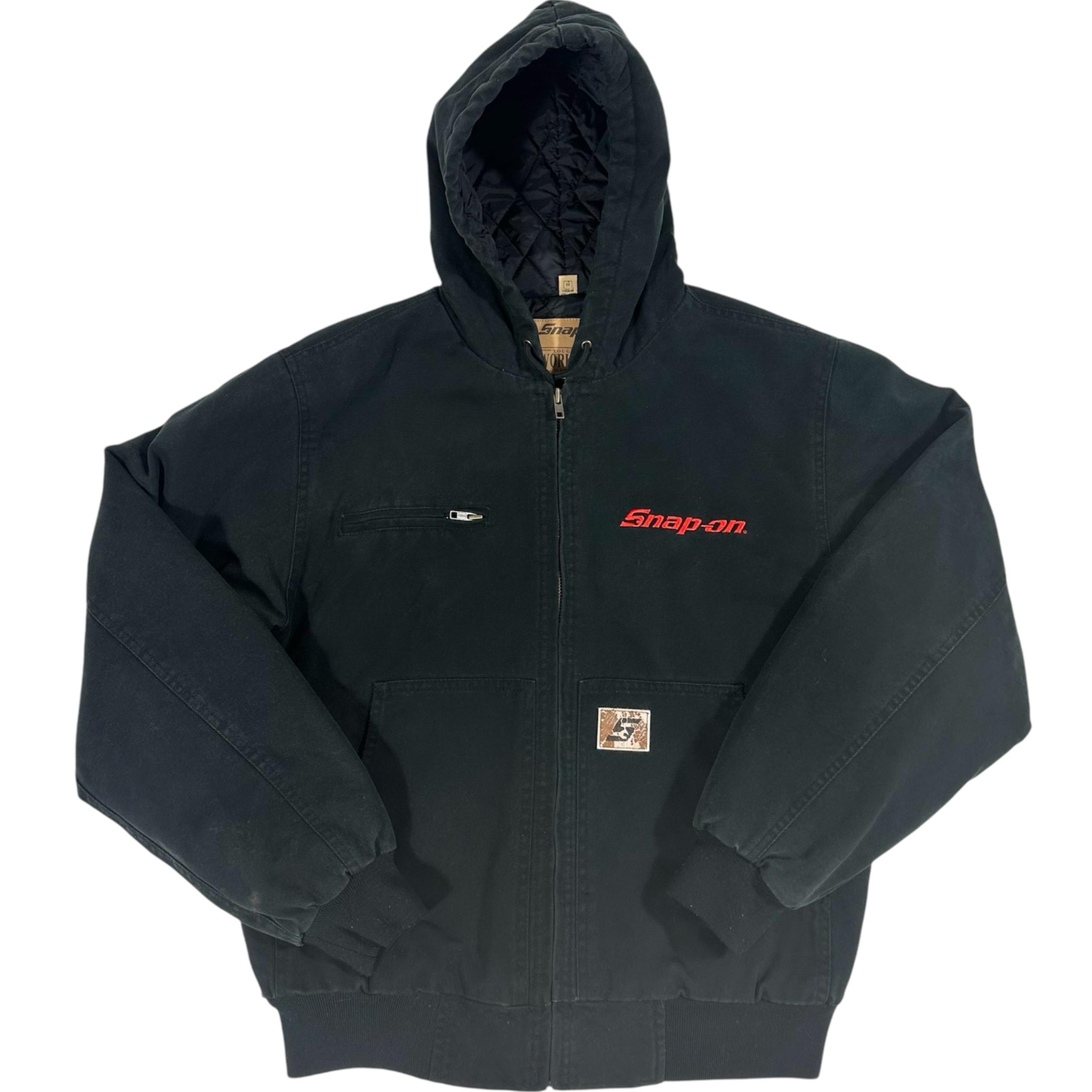 VTG  Snap-On Jacket Mens Medium Black Canvas Workwear Tools Hooded Full Zip 2005