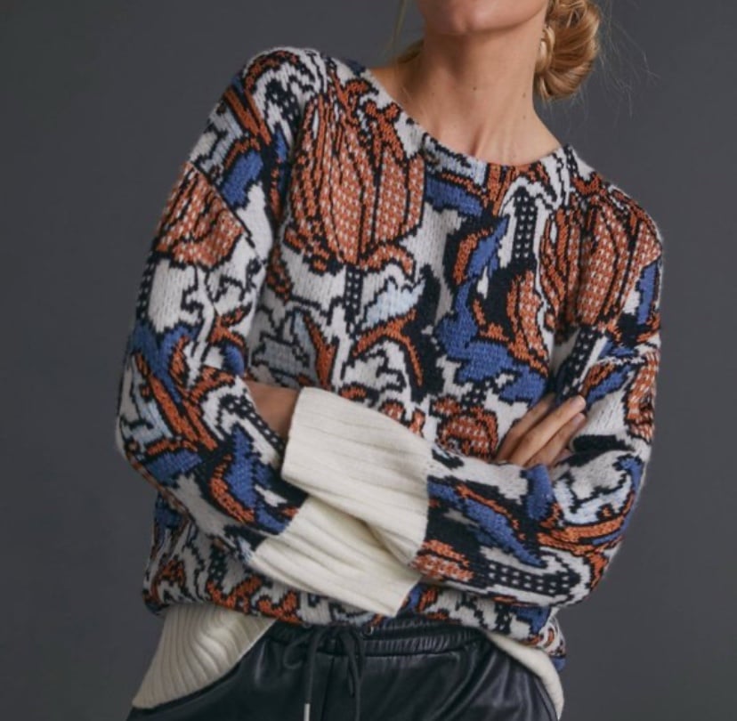 Anthropologie EliseFloral Sweater Oversized Women’s Size XL