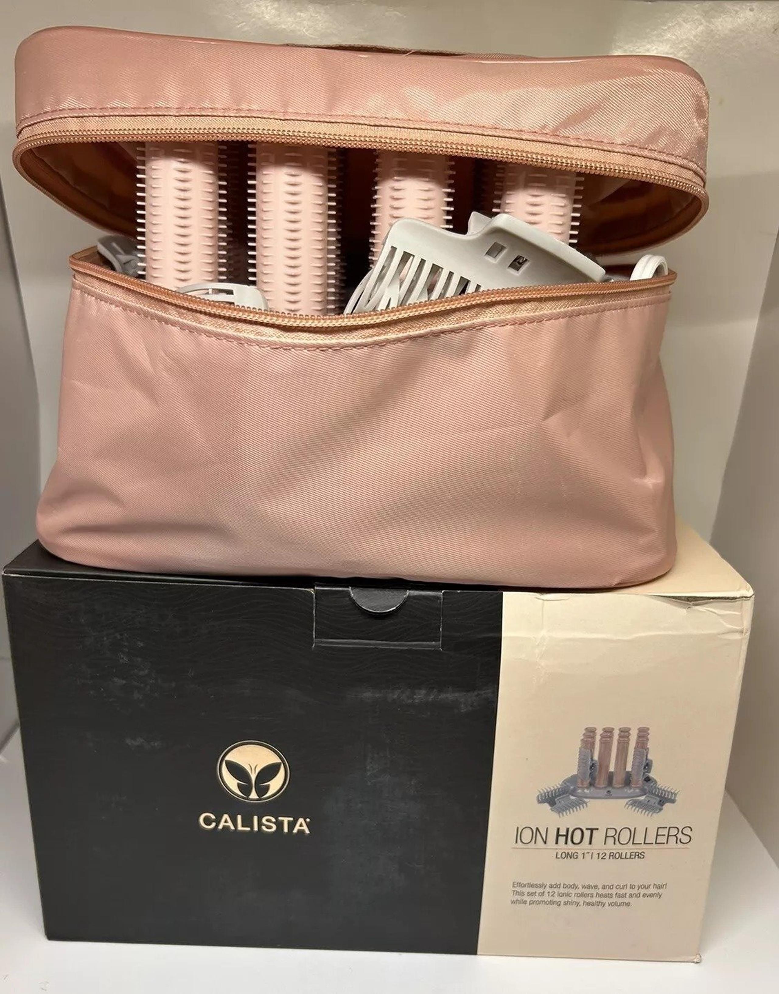 Calista Tools Ion Hot Rollers 12 Long 1" Clips Stand Travel Case Pink Rare READ