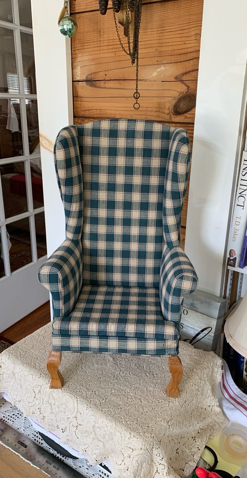 The Tender Art Collection - Green Plaid Doll Wingback Armchair