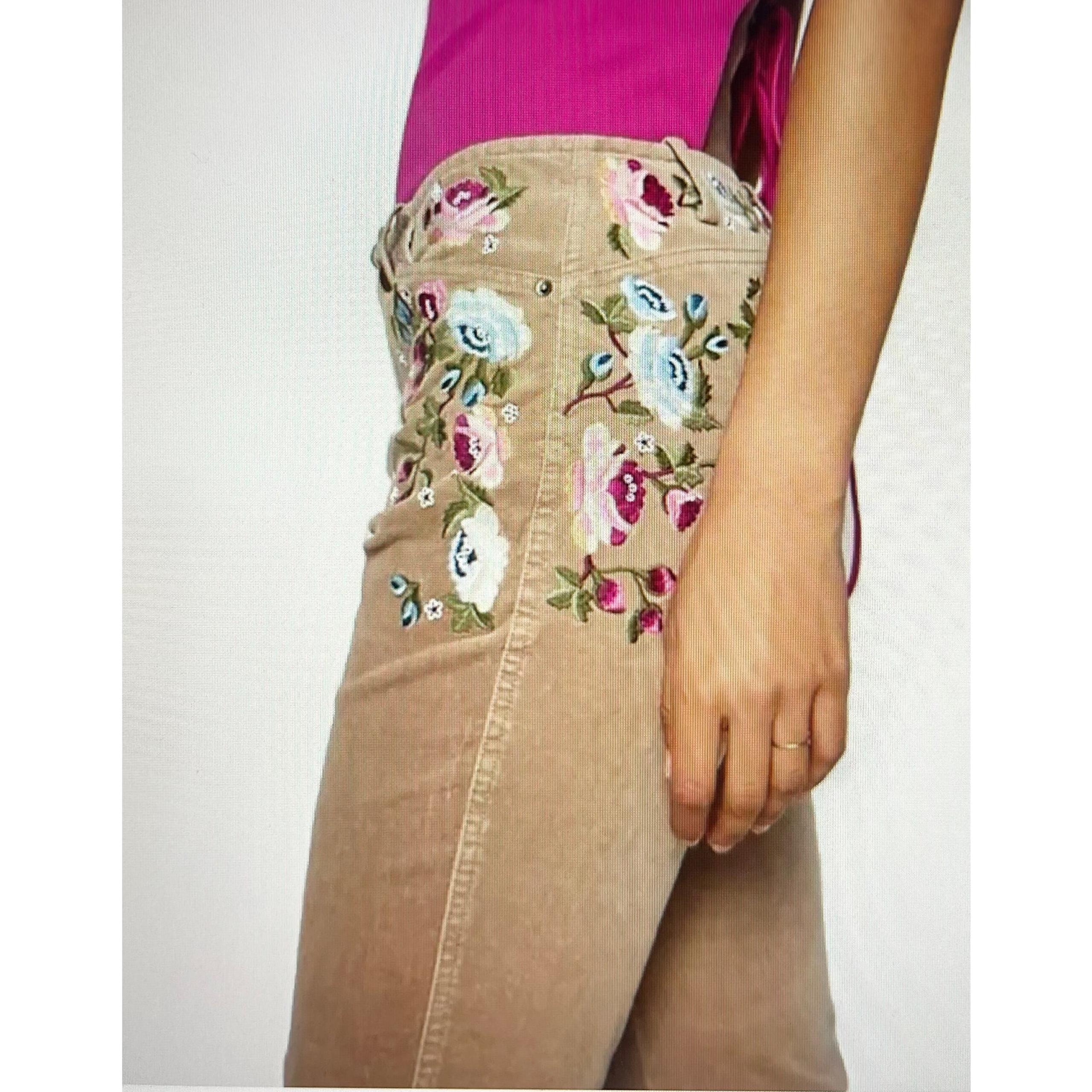 Kimchi Blue Pants Womens 29 Embroidered Jeans Urban Outfitters Floral Brown