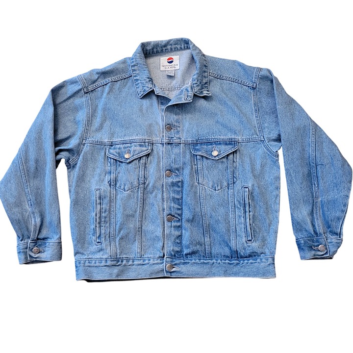 Vintage Pepsi Denim Jacket M Cotton Trucker Light Wash Blue Jean Retro Collectib
