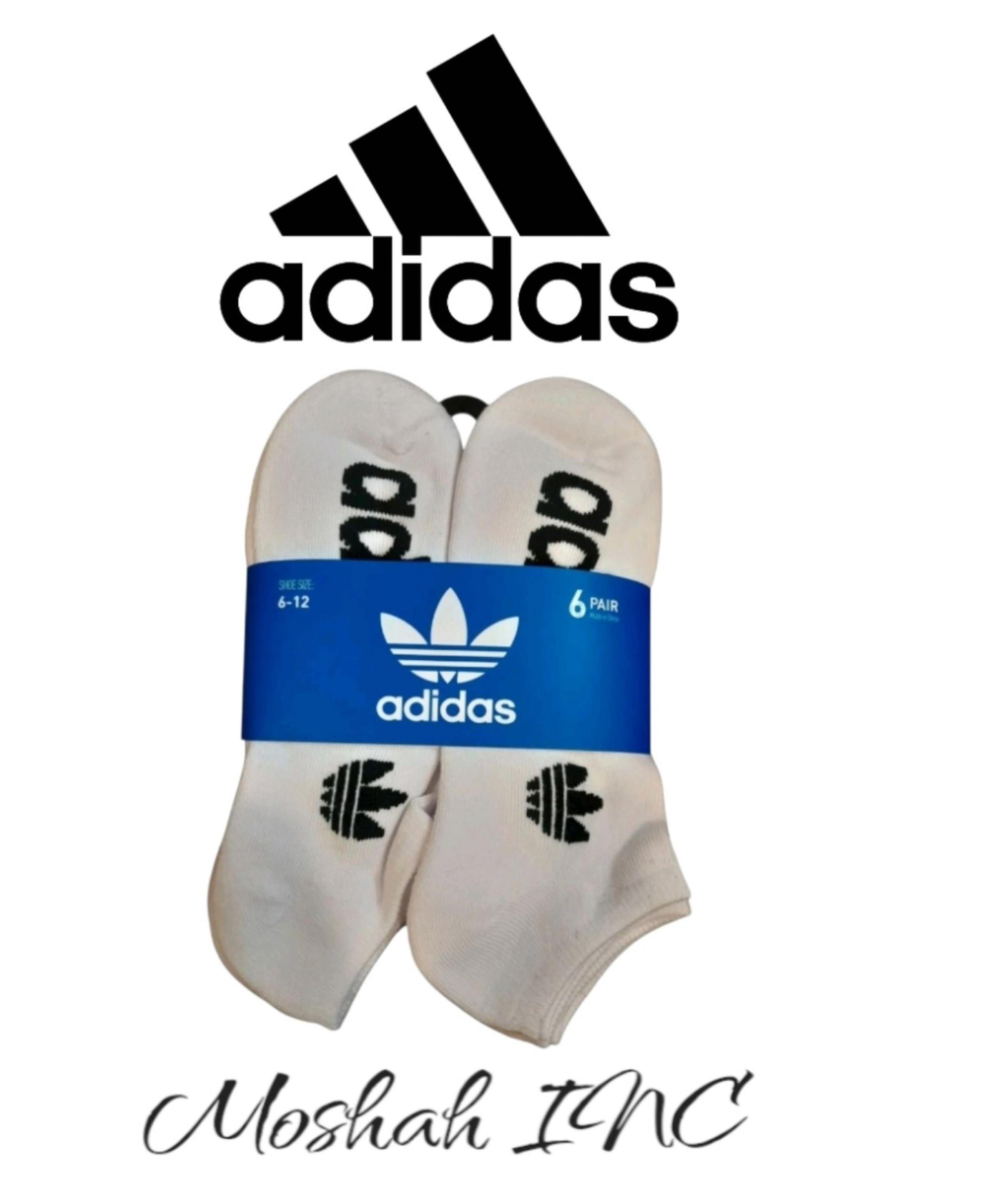 ADIDAS Mens No Show Socks Moisture Wicking White Black Logo sz  6-12  6 pk