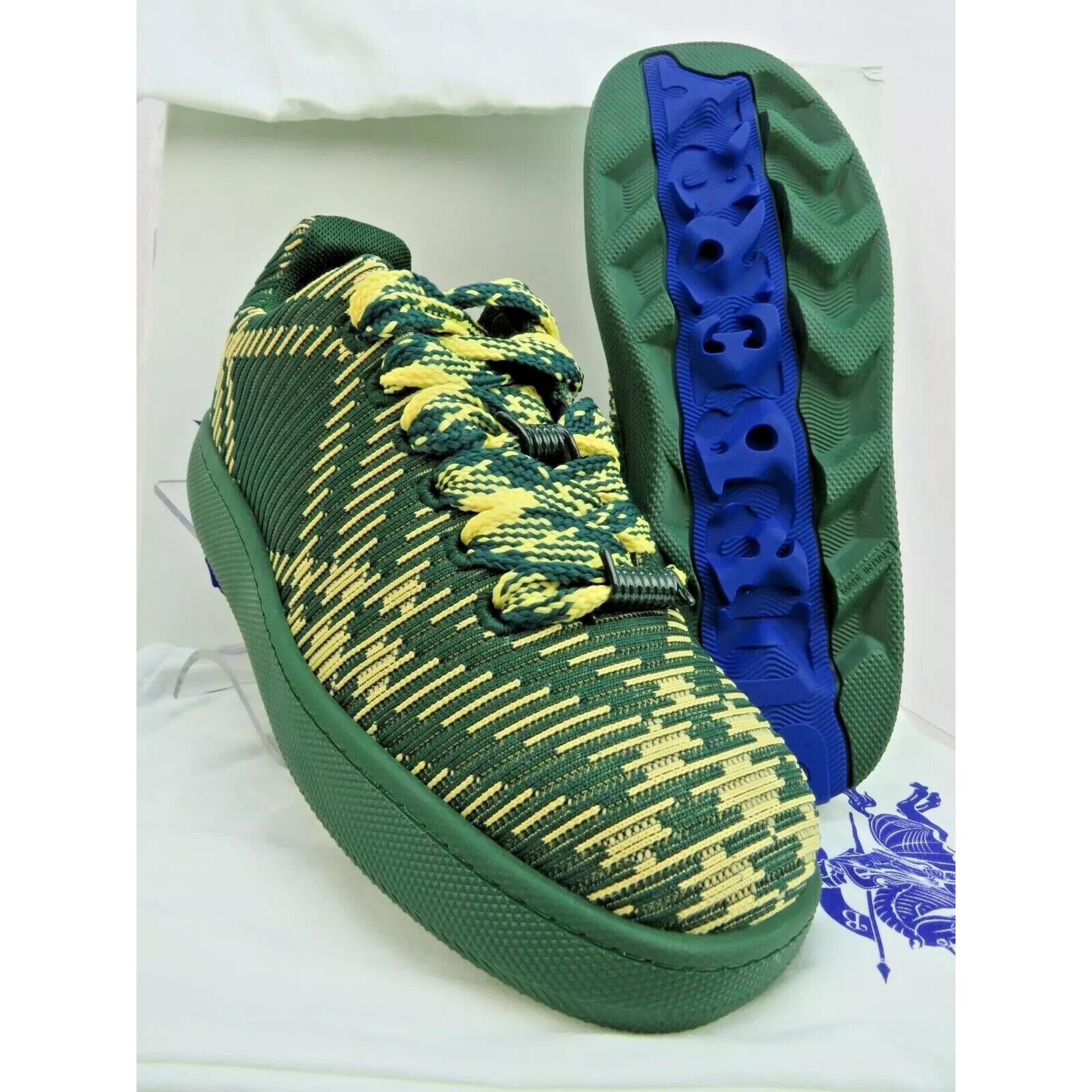 $ 1K NIB BURBERRY BOX GREEN CHECK CANVAS LOGO PLATFORM SNEAKERS 8 US 41 ITALY