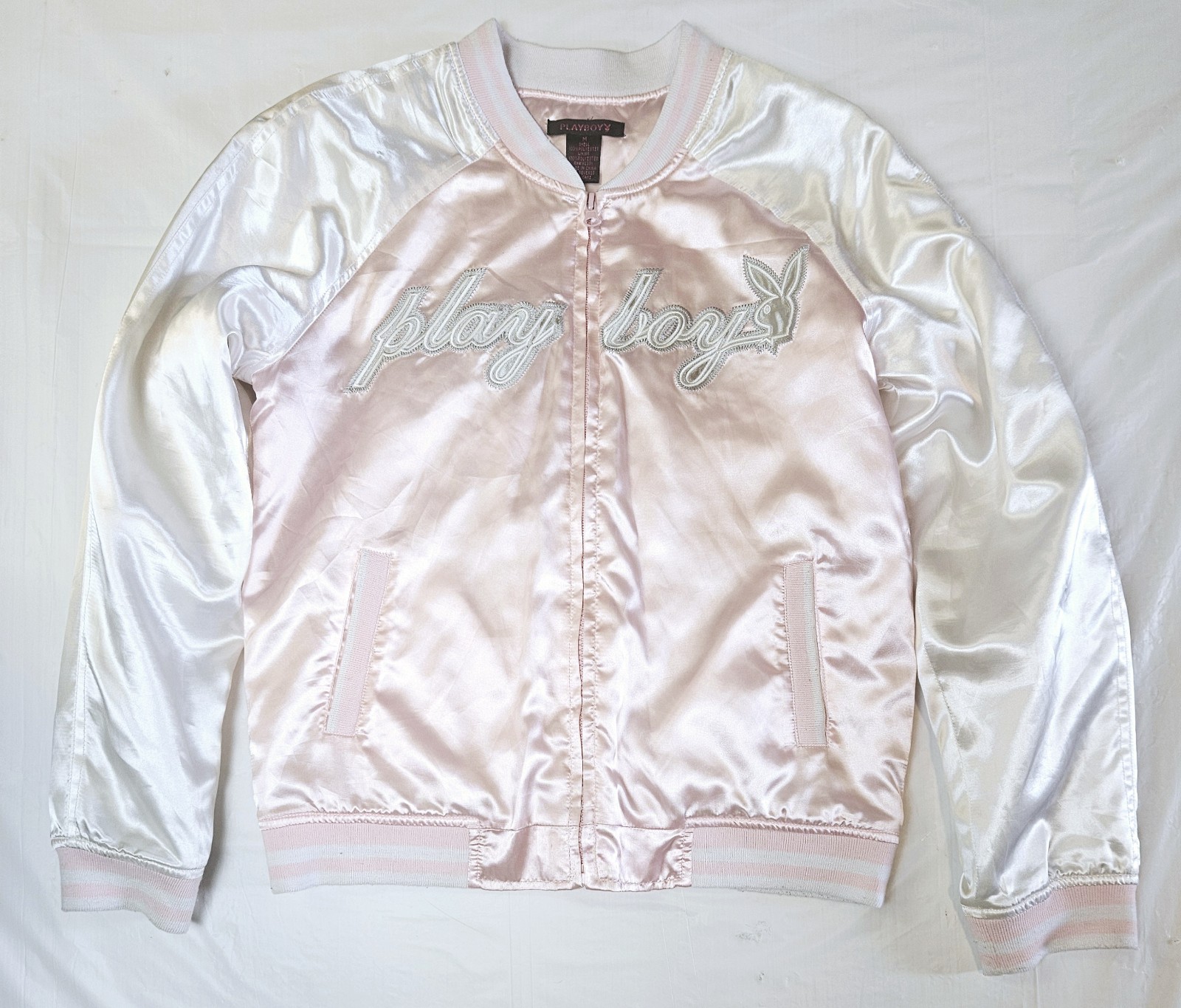 Vintage Playboy Y2K Bunny Satin Pink Bomber Jacket Original Women's Size M