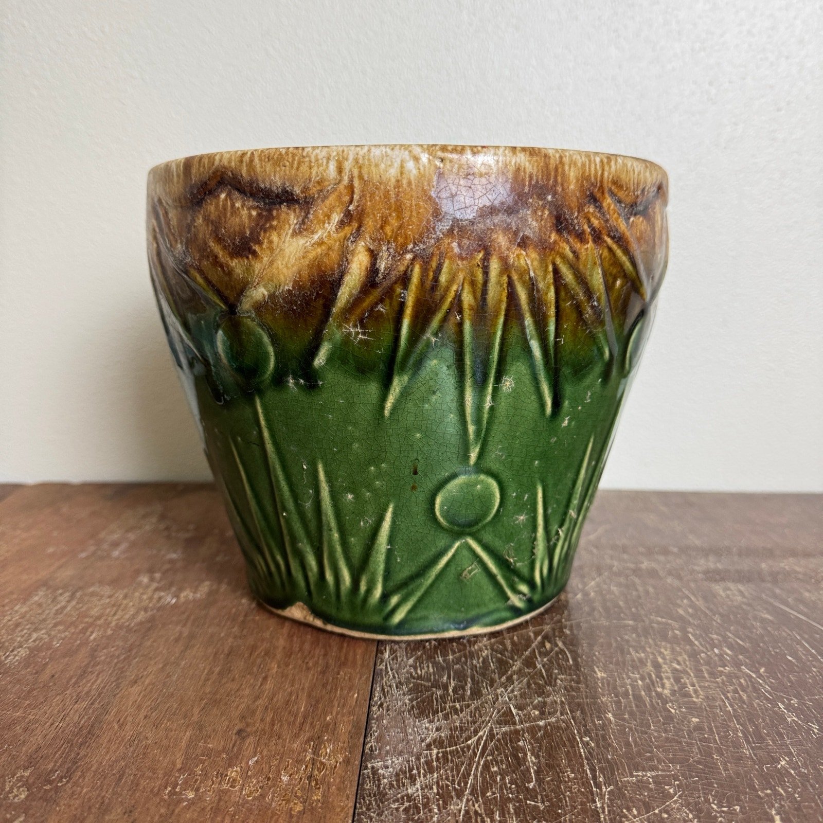 Robinson Ransbottom Co Sun & Moon Green Brown Roseville Drip Plant Flower Pot