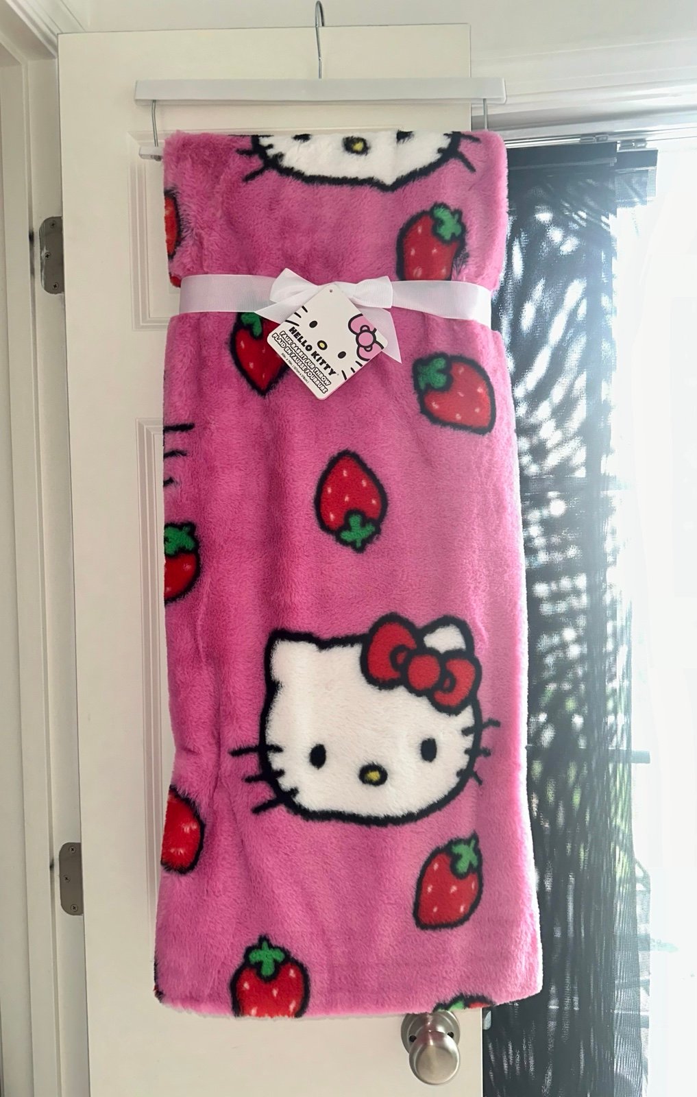 Hello Kitty Pink Strawberry Faux Rabbit Fur Throw Blanket
