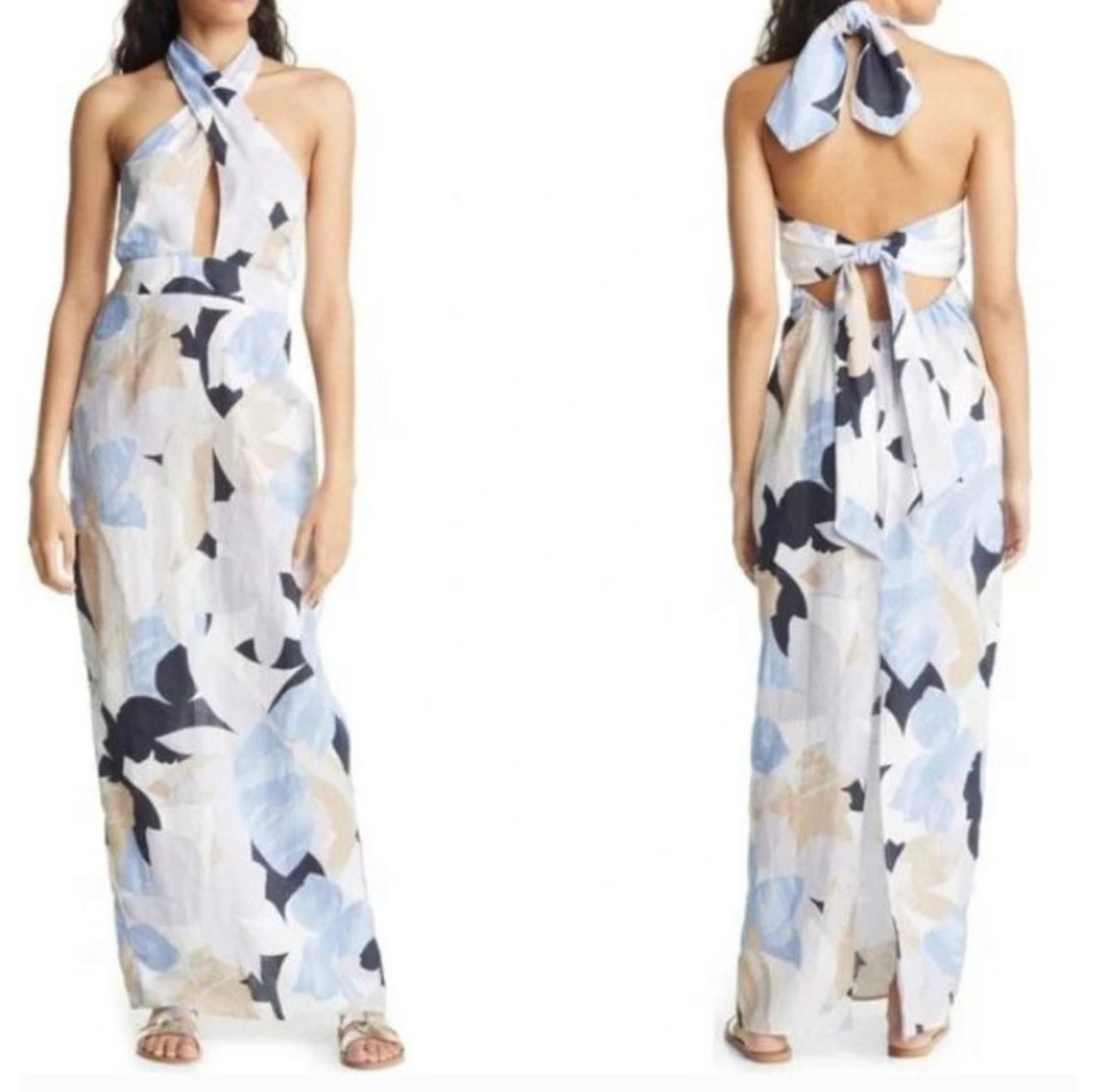 NWOT RUMER Leila X Front Linen Maxi Dress Size Small