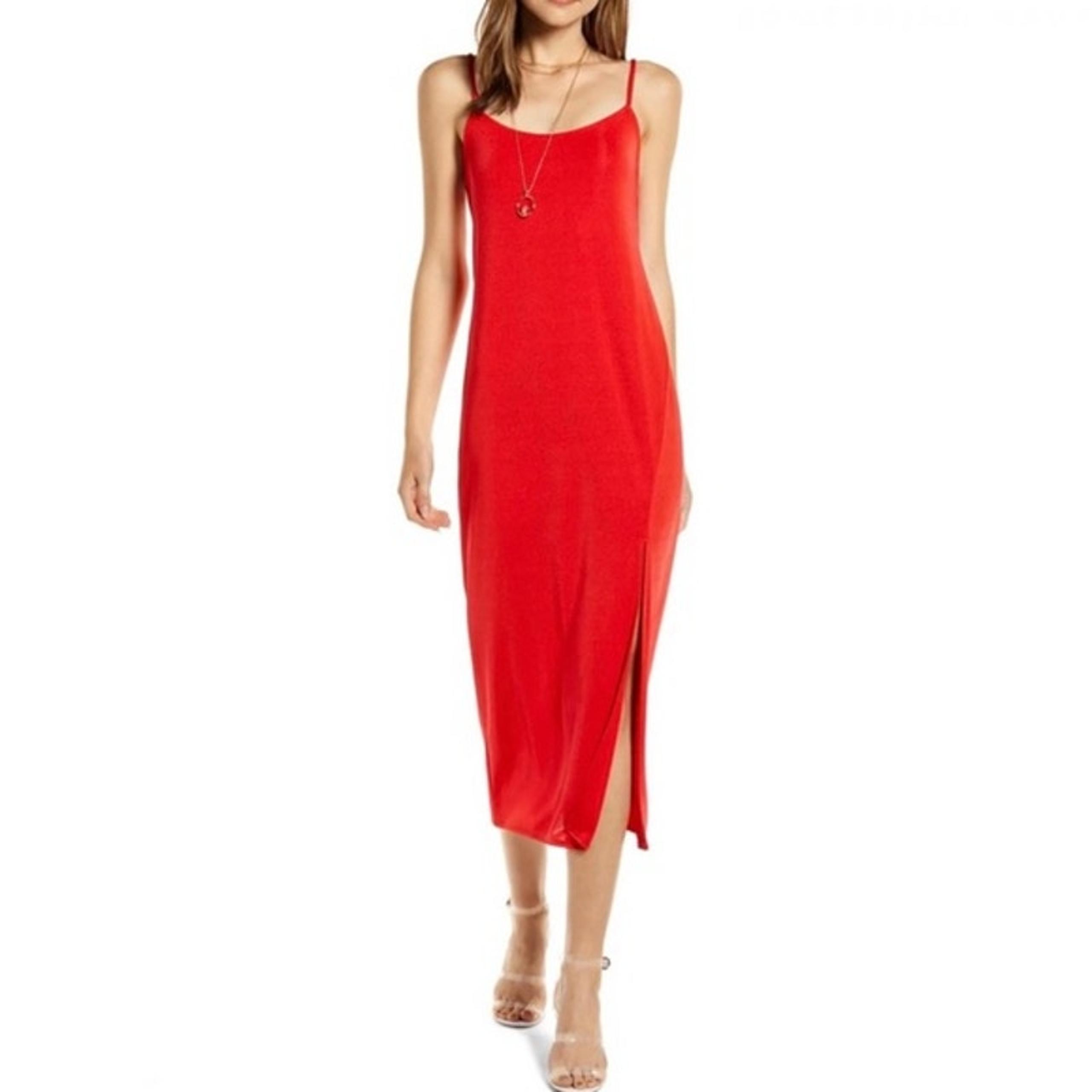 Something Navy Red Side Slit Midi Slip Dress Women Size Small Sexy Festive Party