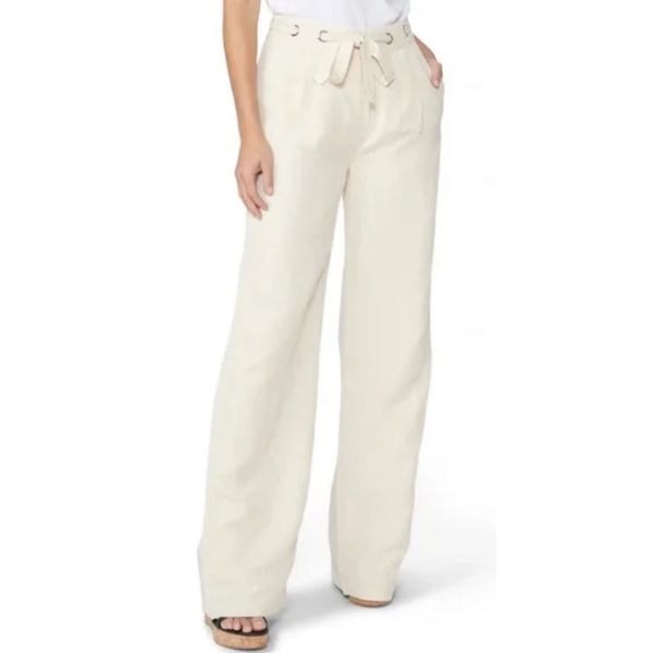 Paige Linen Blend Wide Leg Trouser in Ecru NWT Size 6