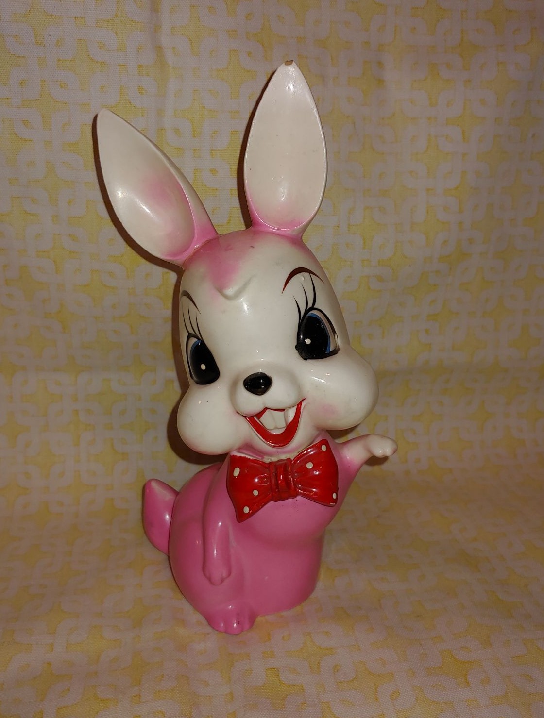 Vintage Kitsch Mid Century Pink Bunny Figurine