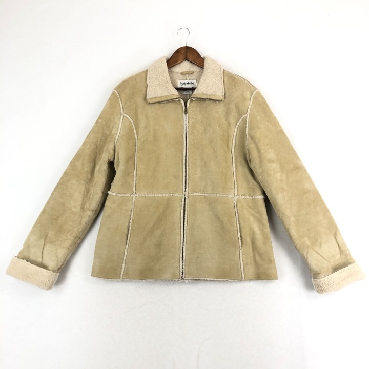 Bagatelle Women's Size Large Tan Leather Fleece Full Zip Long Sleeve Jacket