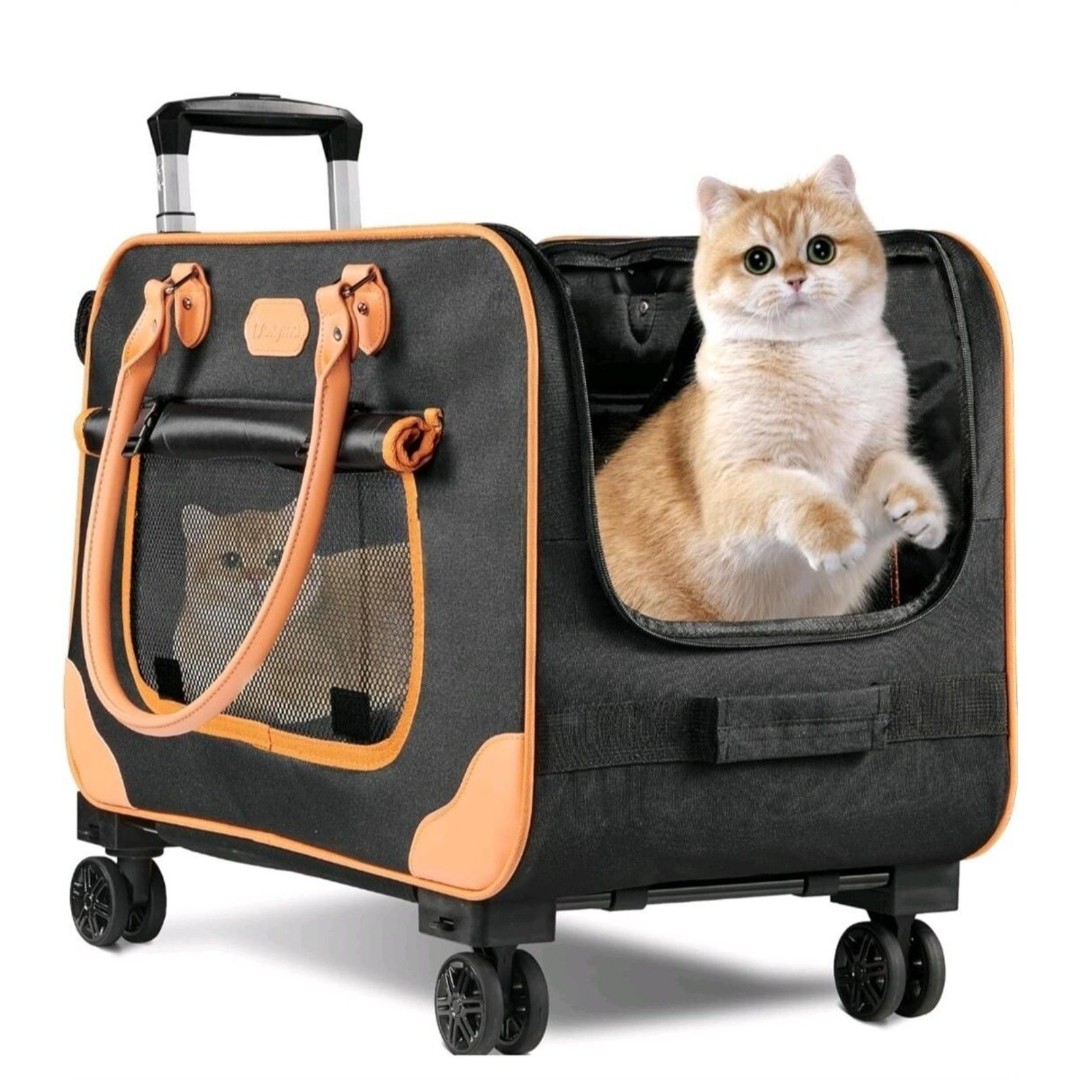 Large cat smaller dog pet carrier on wheels