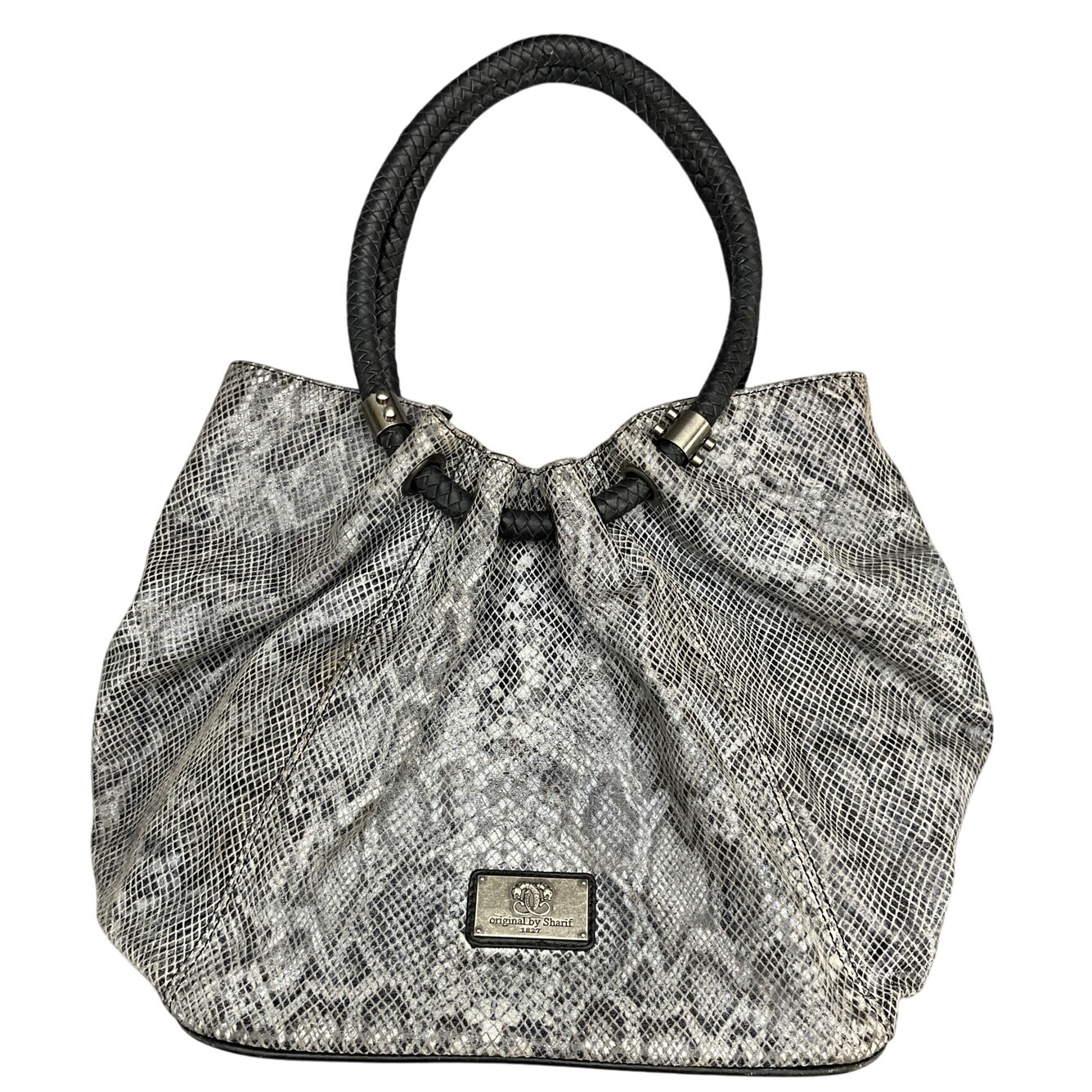 Sharif 1827 Gray Snakeskin Leather Tropical Lined Shoulder Top Handle Purse