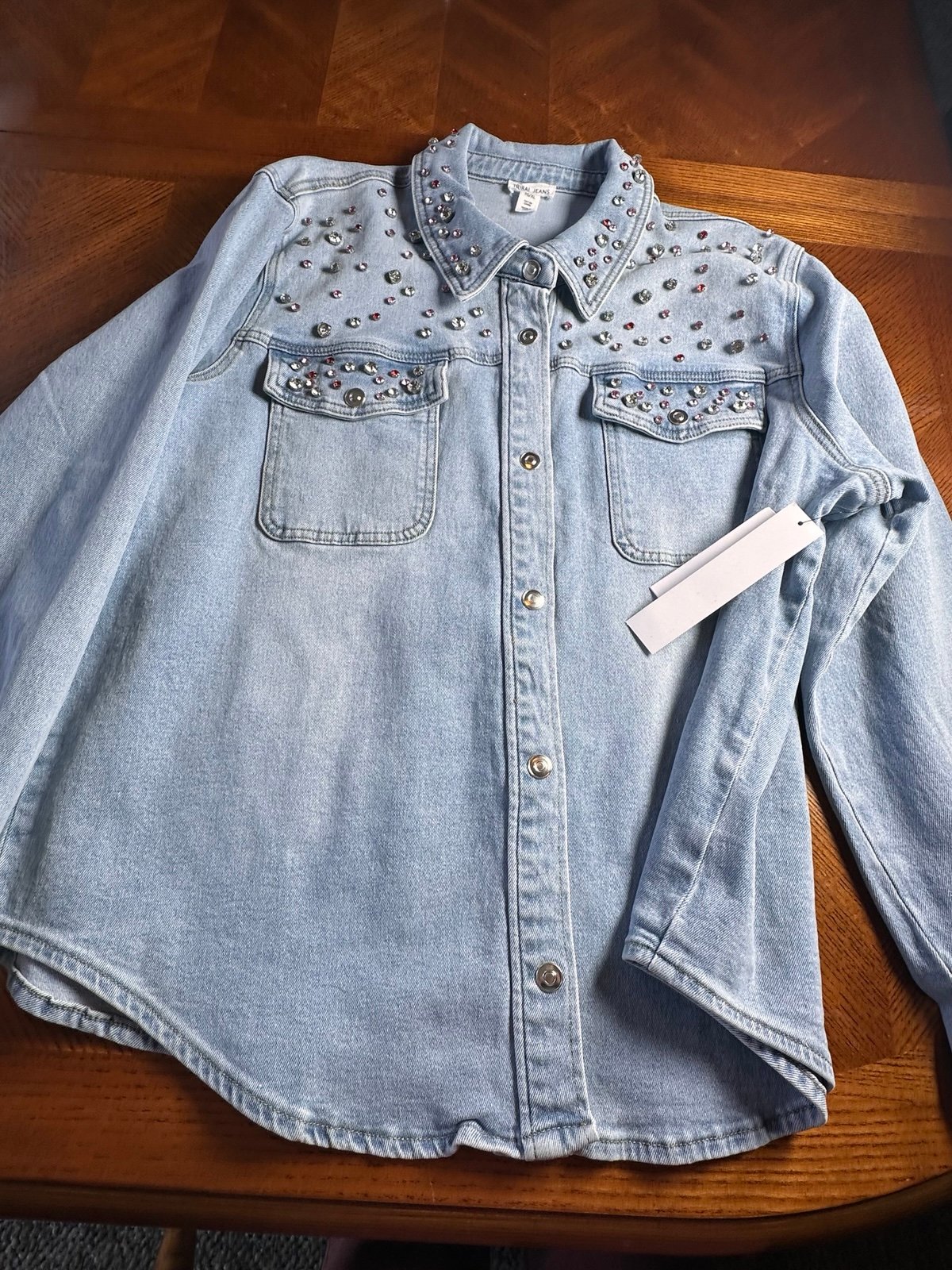 Tribal Jeans Women Denim Jacket with Jewels SZ XL