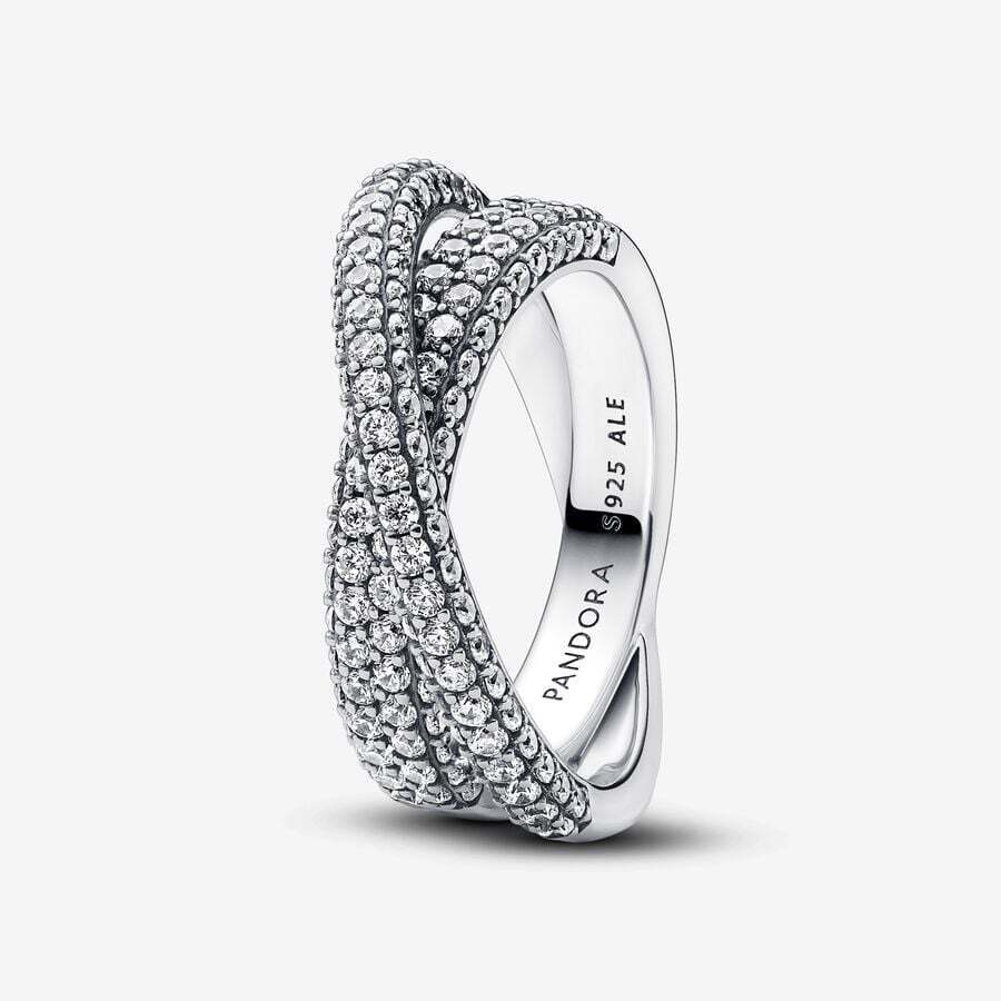 Pandora Timeless Pavé Crossover Dual Band Ring Sterling Silver 193022C01 New