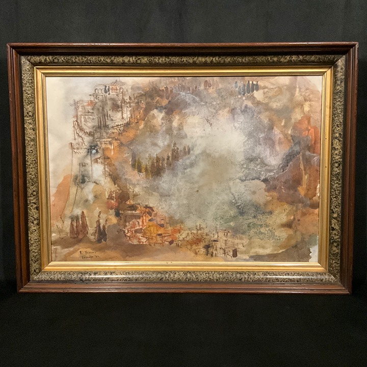 Vintage Original Abstract Landscape Watercolor Painting Toscana By F. Yamins