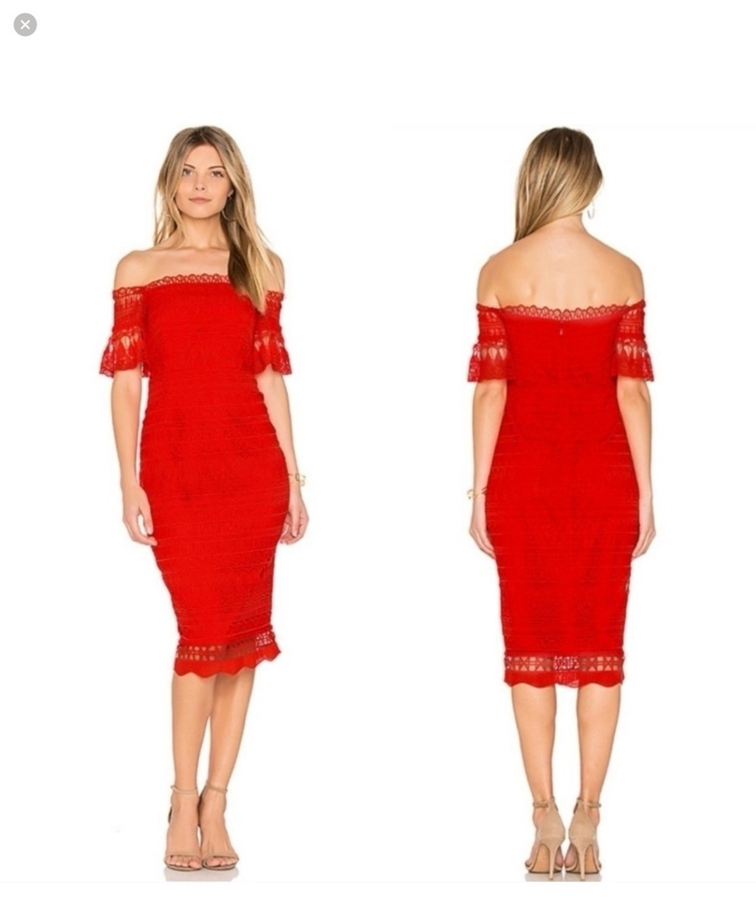 Free People x Saylor Mariah red lace crochet off shoulder fitted Midi Dress xs