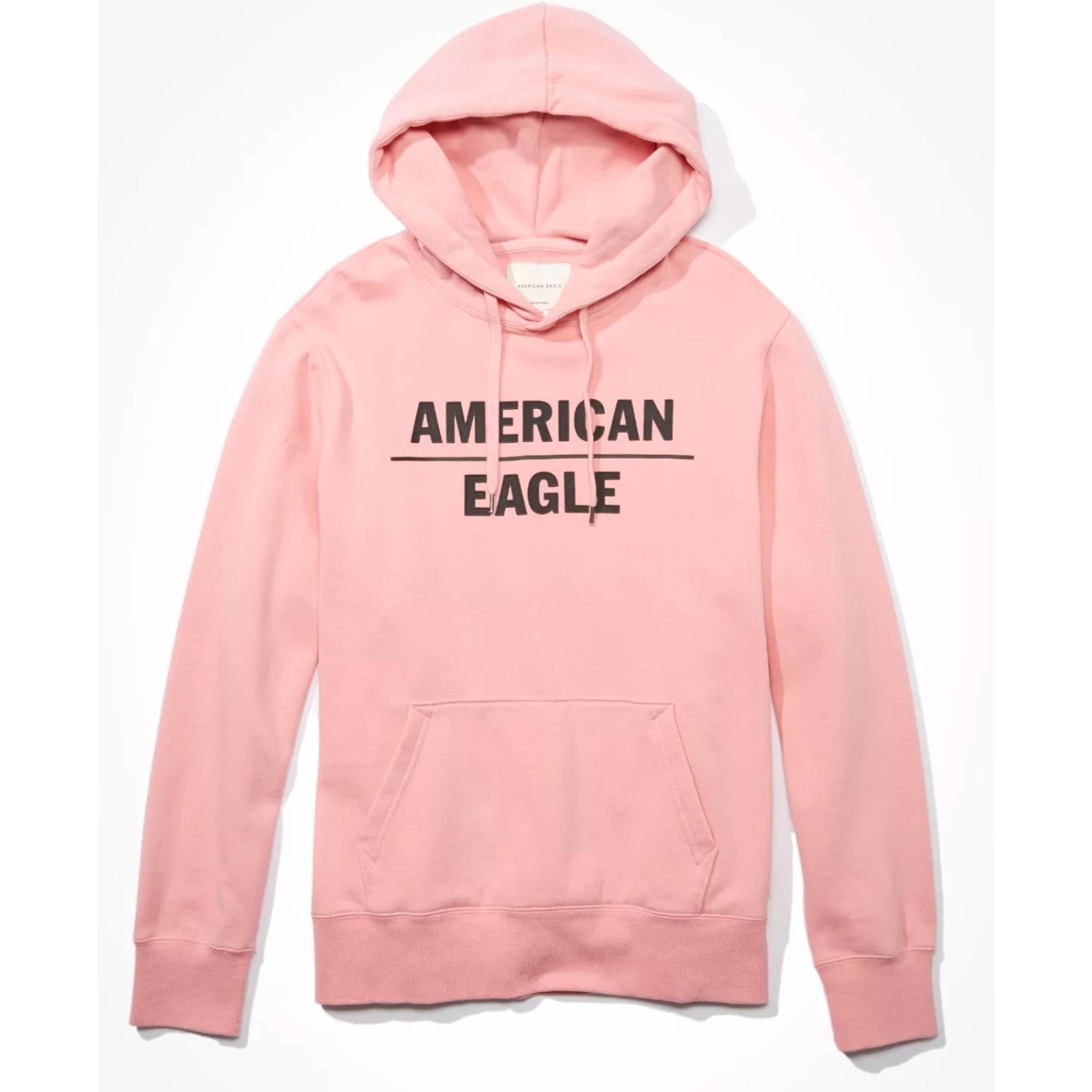 American Eagle Pullover Graphic Hoodie Pink Sweatshirt Cotton Blend Mens Size XS