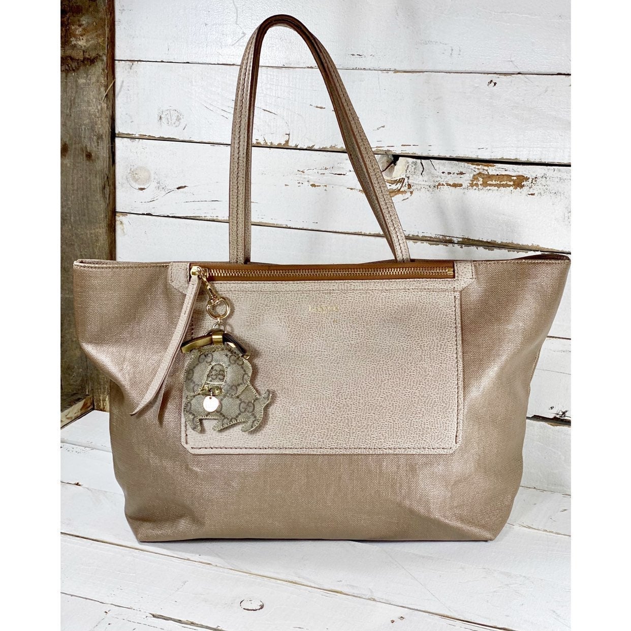 Lanvin Champagne Zippered Leather Tote